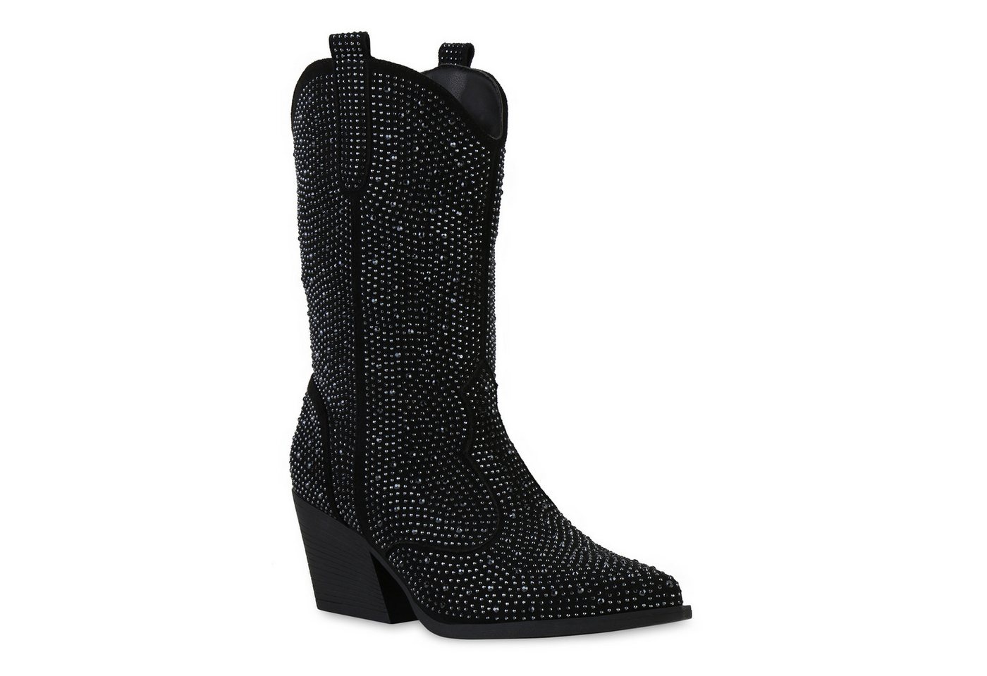 VAN HILL 841327 Cowboystiefel Damen Leicht Gefütterte Cowboystiefel Stiefel Spitze Strass von VAN HILL