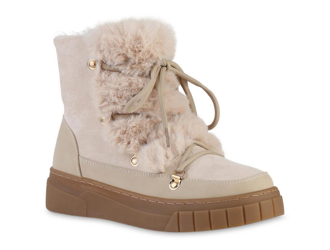 VAN HILL 841331 Winterstiefelette Damen Warm Gefüttert Winter Boots Stiefel Kunstfell Plateau von VAN HILL