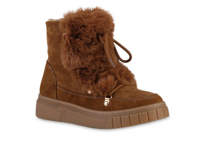 VAN HILL 841331 Winterstiefelette Damen Warm Gefüttert Winter Boots Stiefel Kunstfell Plateau von VAN HILL