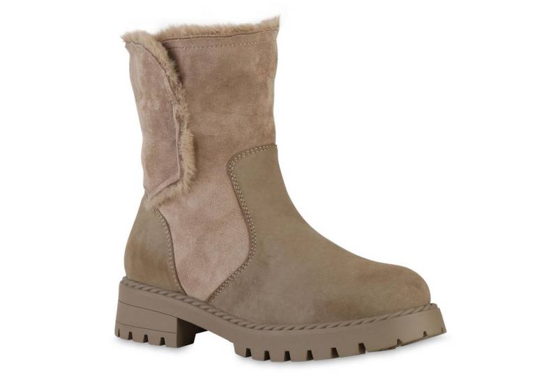 VAN HILL 841338 Stiefelette Damen Gefütterte Klassische Stiefeletten Kunstfell Plateau- von VAN HILL