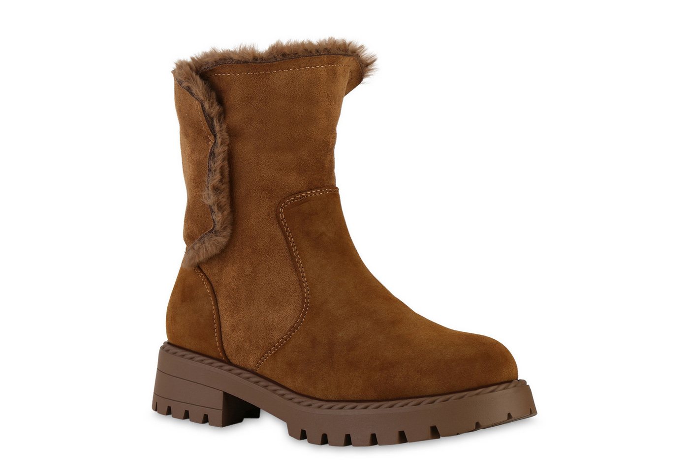 VAN HILL 841338 Stiefelette Damen Gefütterte Klassische Stiefeletten Kunstfell Plateau- von VAN HILL