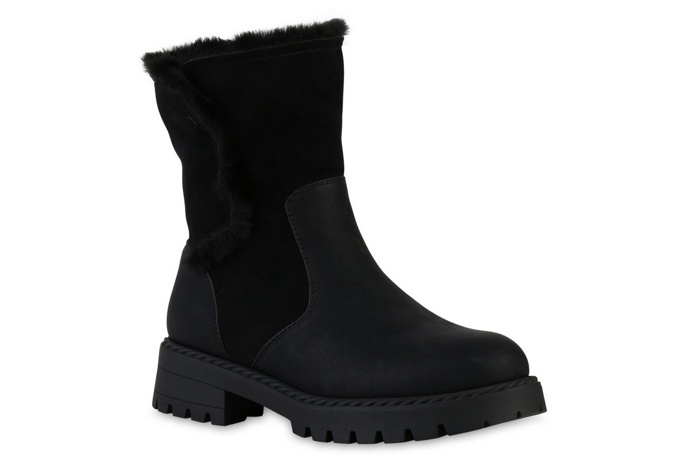 VAN HILL 841338 Stiefelette Damen Gefütterte Klassische Stiefeletten Kunstfell Plateau- von VAN HILL