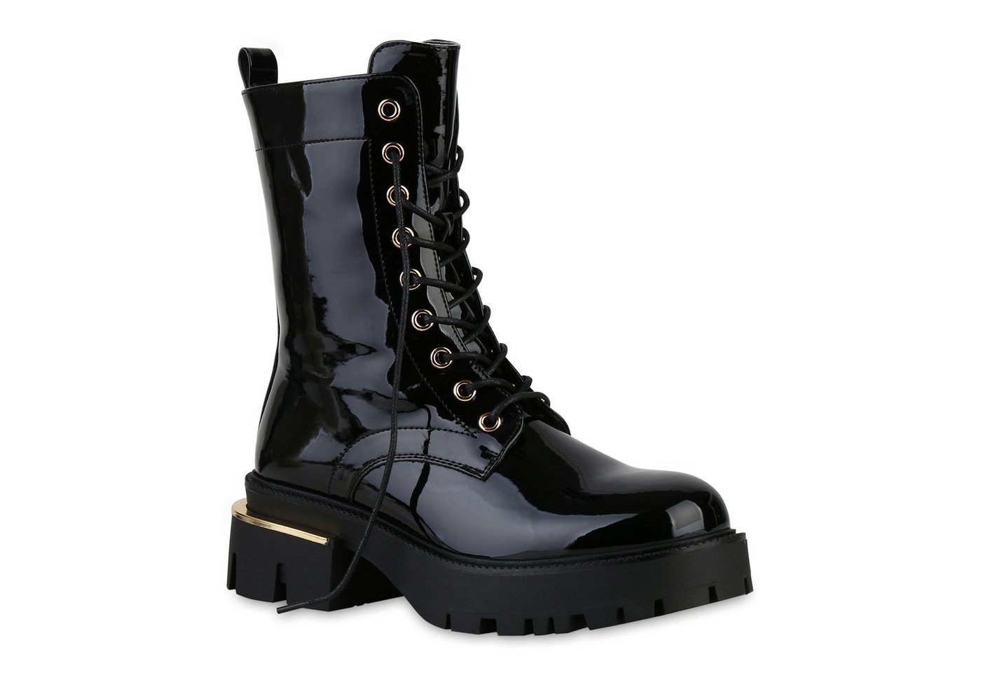 VAN HILL 841361 Plateaustiefelette Damen Plateau Boots Stiefelette Profil-Sohle Stiefel Schnür- von VAN HILL