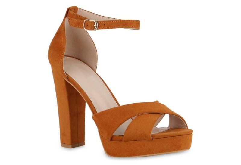 VAN HILL 841365 High-Heel-Sandalette Damen High Heels Sandalette Veloursleder-Optik Party Absatz- von VAN HILL