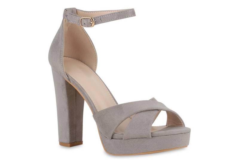 VAN HILL 841365 High-Heel-Sandalette Damen High Heels Sandalette Veloursleder-Optik Party Absatz- von VAN HILL