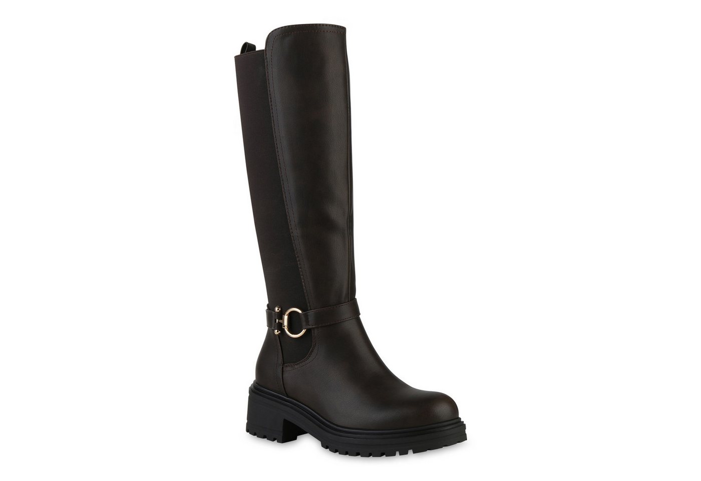 VAN HILL 841442 Stiefel Damen Gefütterte Bikerstiefel Stiefel Profil-Sohle Plateau- von VAN HILL