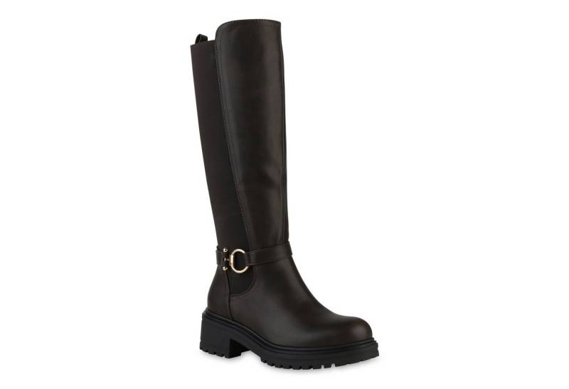 VAN HILL 841442 Stiefel Damen Gefütterte Bikerstiefel Stiefel Profil-Sohle Plateau- von VAN HILL