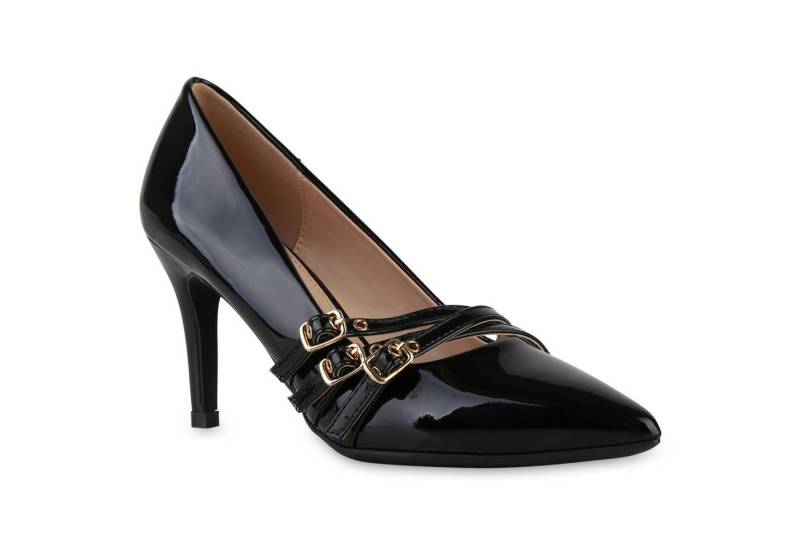 VAN HILL 841480 Pumps Damen Spitze Pumps Schnallen Stiletto Absatzschuhe Lack von VAN HILL