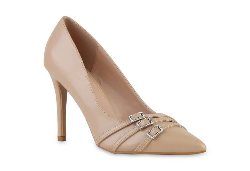 VAN HILL 841483 Pumps Damen Spitze Pumps Stiletto Absatzschuhe Schnallen Strass von VAN HILL