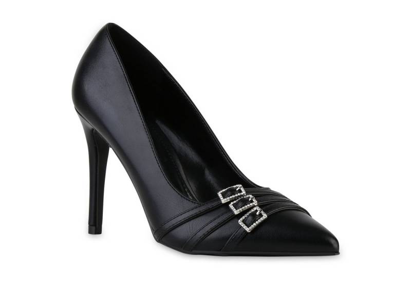 VAN HILL 841483 Pumps Damen Spitze Pumps Stiletto Absatzschuhe Schnallen Strass von VAN HILL