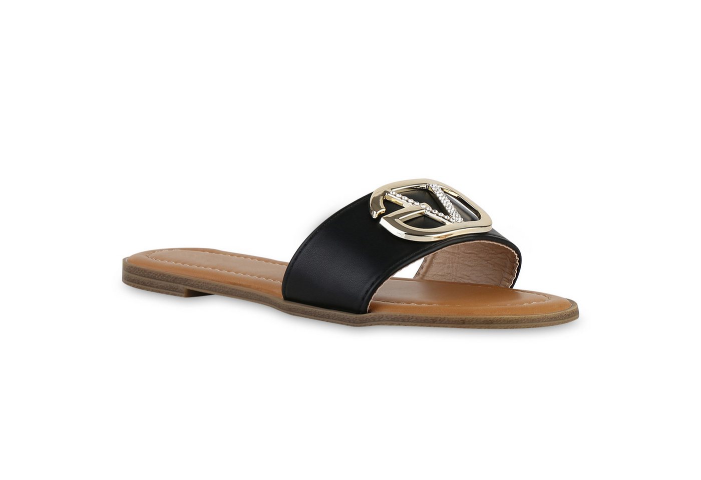 VAN HILL 841507 Pantolette Damen Sandalen Pantoletten Strass Holzoptikabsatz Sommer von VAN HILL