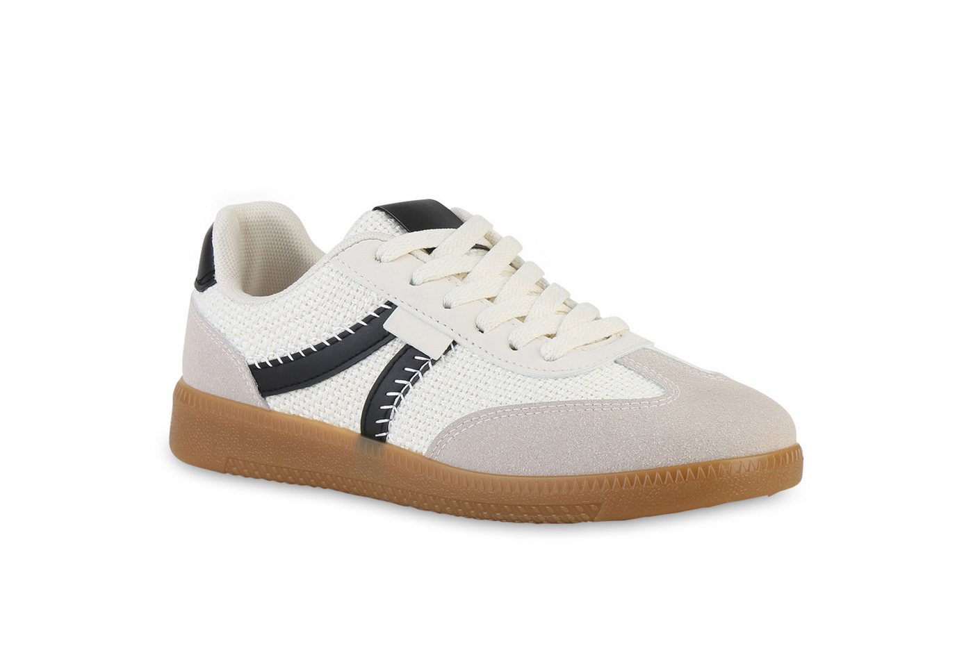 VAN HILL 841520 Sneaker Damen Sneaker Low Schnürer Bequeme Freizeit Strick Schnür- von VAN HILL