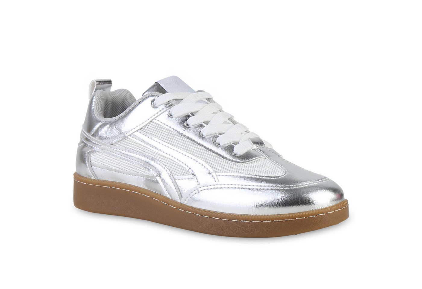 VAN HILL 841526 Sneaker Damen Sneaker Low Schnürer Bequeme Metallic Schnür- von VAN HILL