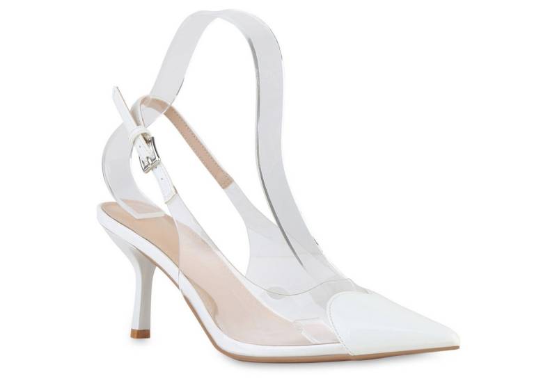 VAN HILL 841534 Slingpumps Damen Slingpumps Pumps Spitze Stiletto Transparente Party von VAN HILL