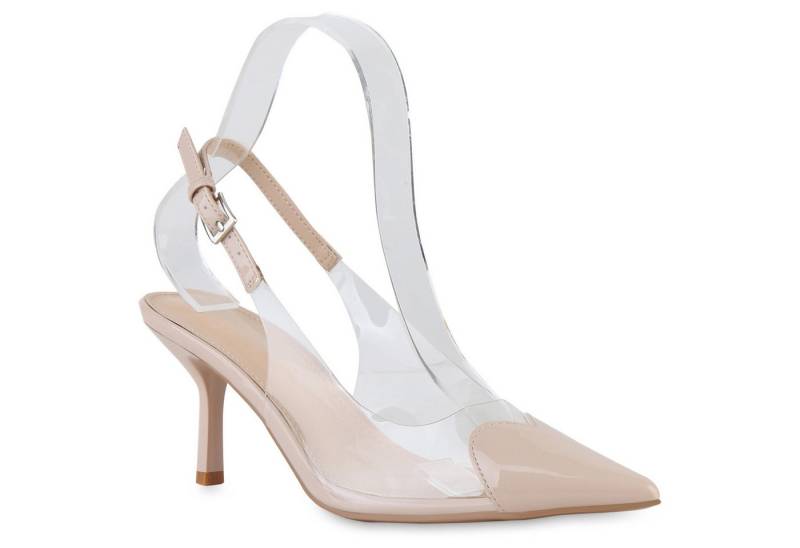VAN HILL 841534 Slingpumps Damen Slingpumps Pumps Spitze Stiletto Transparente Party von VAN HILL