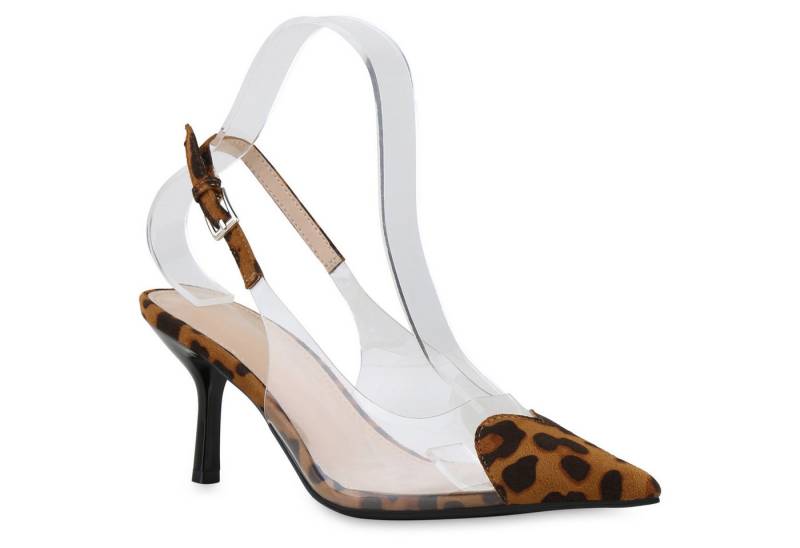 VAN HILL 841534 Slingpumps Damen Slingpumps Pumps Spitze Stiletto Transparente Party von VAN HILL