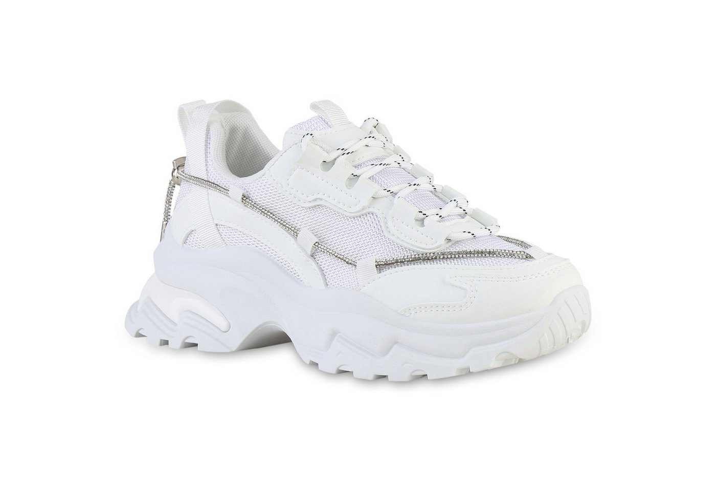 VAN HILL 841535 Plateausneaker Damen Plateau Sneaker Schnürer Glitzer Profil-Sohle von VAN HILL