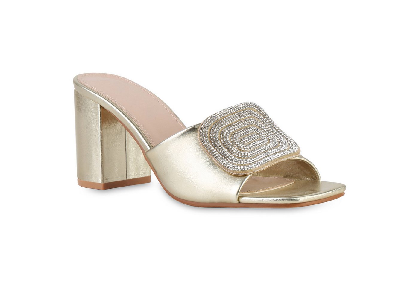 VAN HILL 841538 Sandalette Damen Pantoletten Sandaletten Strass Leder-Optik Absatz- von VAN HILL