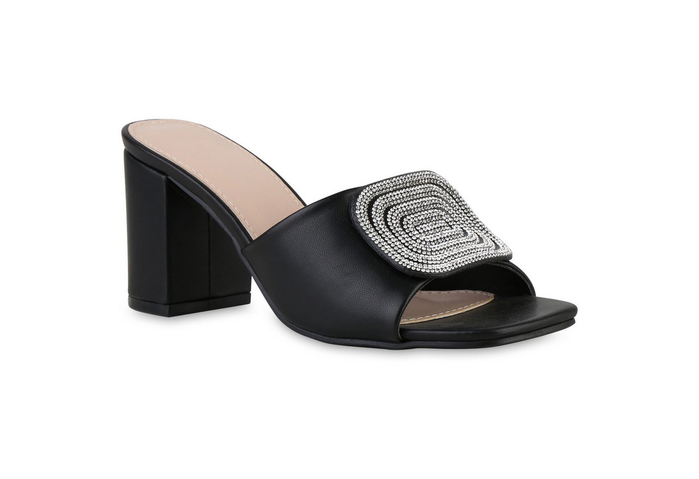 VAN HILL 841538 Sandalette Damen Pantoletten Sandaletten Strass Leder-Optik Absatz- von VAN HILL