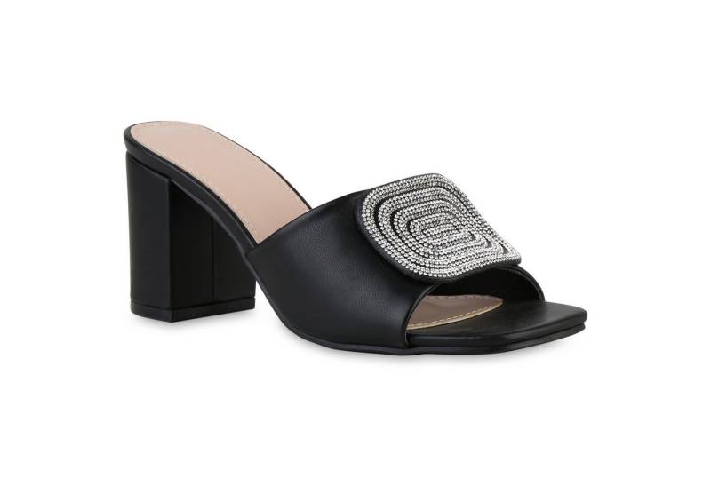 VAN HILL 841538 Sandalette Damen Pantoletten Sandaletten Strass Leder-Optik Absatz- von VAN HILL