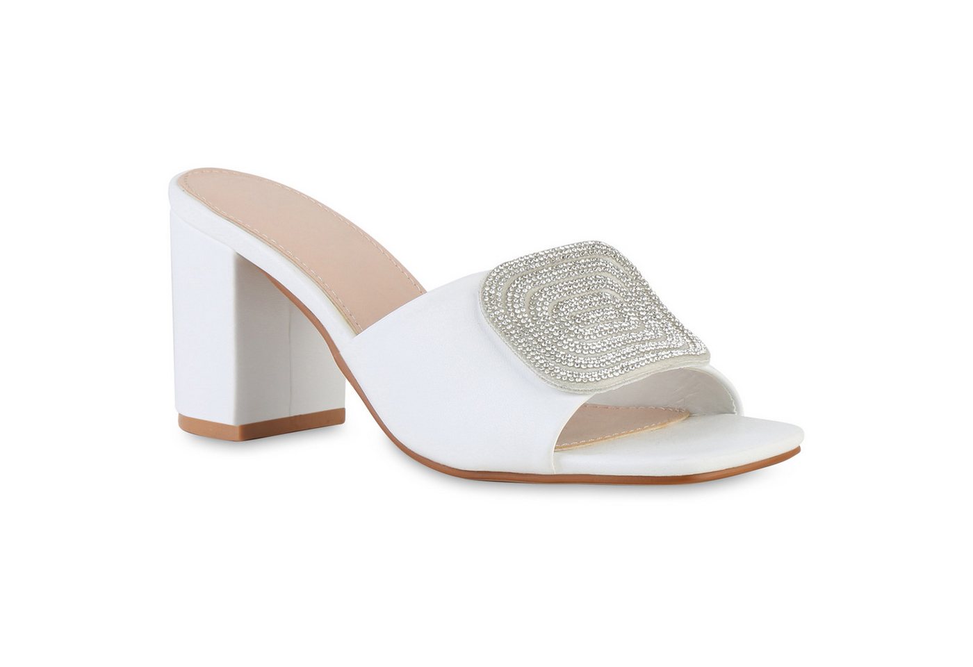 VAN HILL 841538 Sandalette Damen Pantoletten Sandaletten Strass Leder-Optik Absatz- von VAN HILL