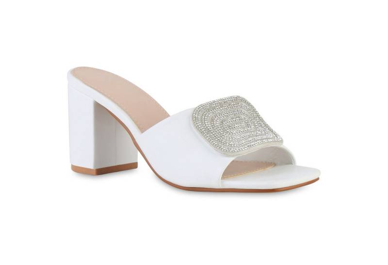 VAN HILL 841538 Sandalette Damen Pantoletten Sandaletten Strass Leder-Optik Absatz- von VAN HILL