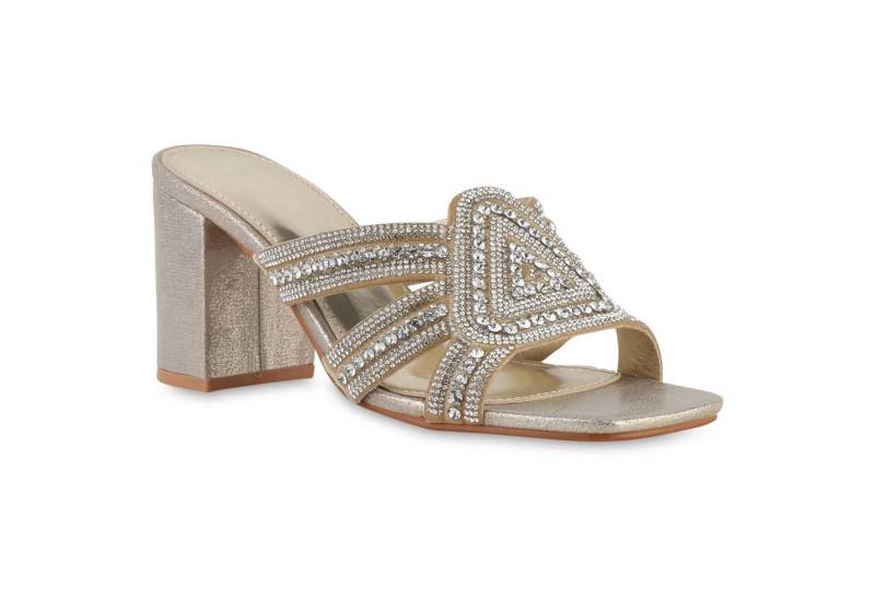 VAN HILL 841539 Sandalette Damen Pantoletten Sandaletten Strass Cut-Outs Absatz- von VAN HILL