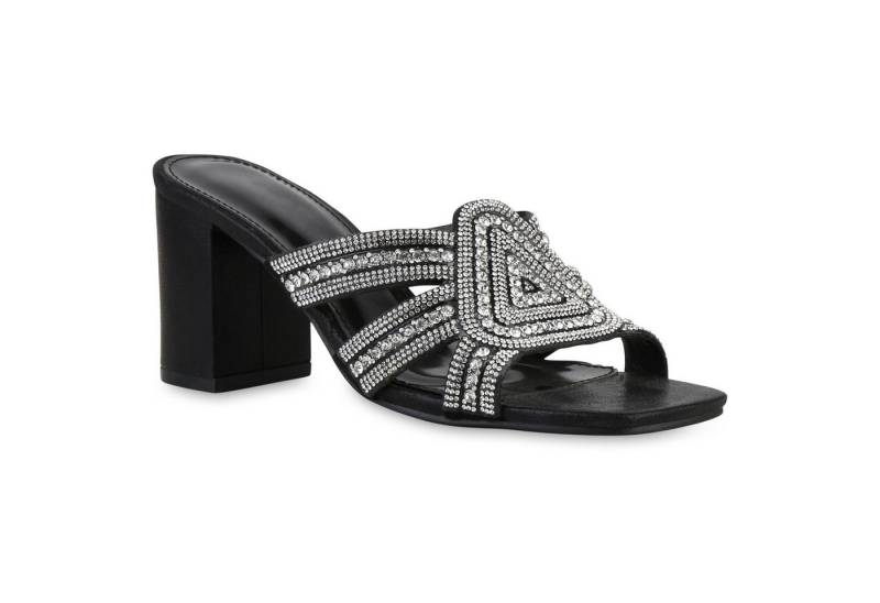VAN HILL 841539 Sandalette Damen Pantoletten Sandaletten Strass Cut-Outs Absatz- von VAN HILL