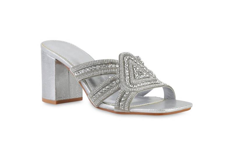 VAN HILL 841539 Sandalette Damen Pantoletten Sandaletten Strass Cut-Outs Absatz- von VAN HILL