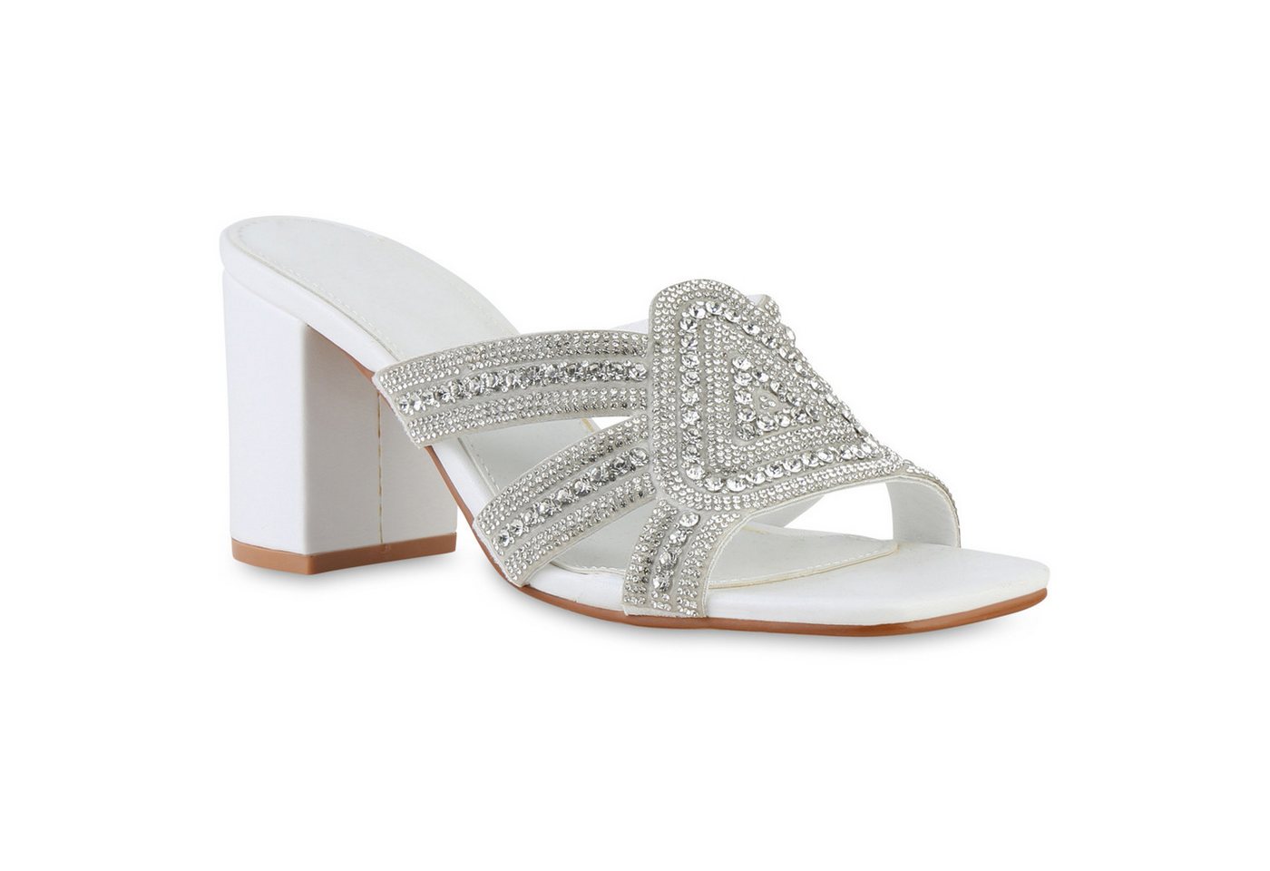 VAN HILL 841539 Sandalette Damen Pantoletten Sandaletten Strass Cut-Outs Absatz- von VAN HILL