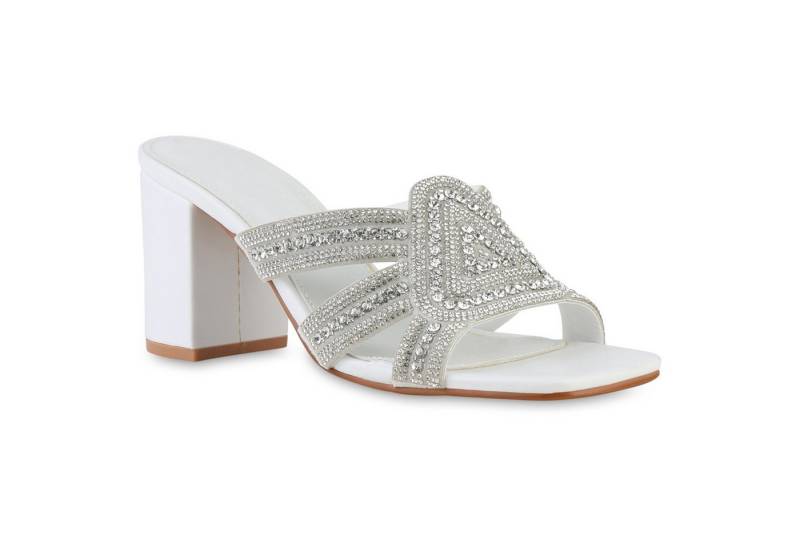 VAN HILL 841539 Sandalette Damen Pantoletten Sandaletten Strass Cut-Outs Absatz- von VAN HILL