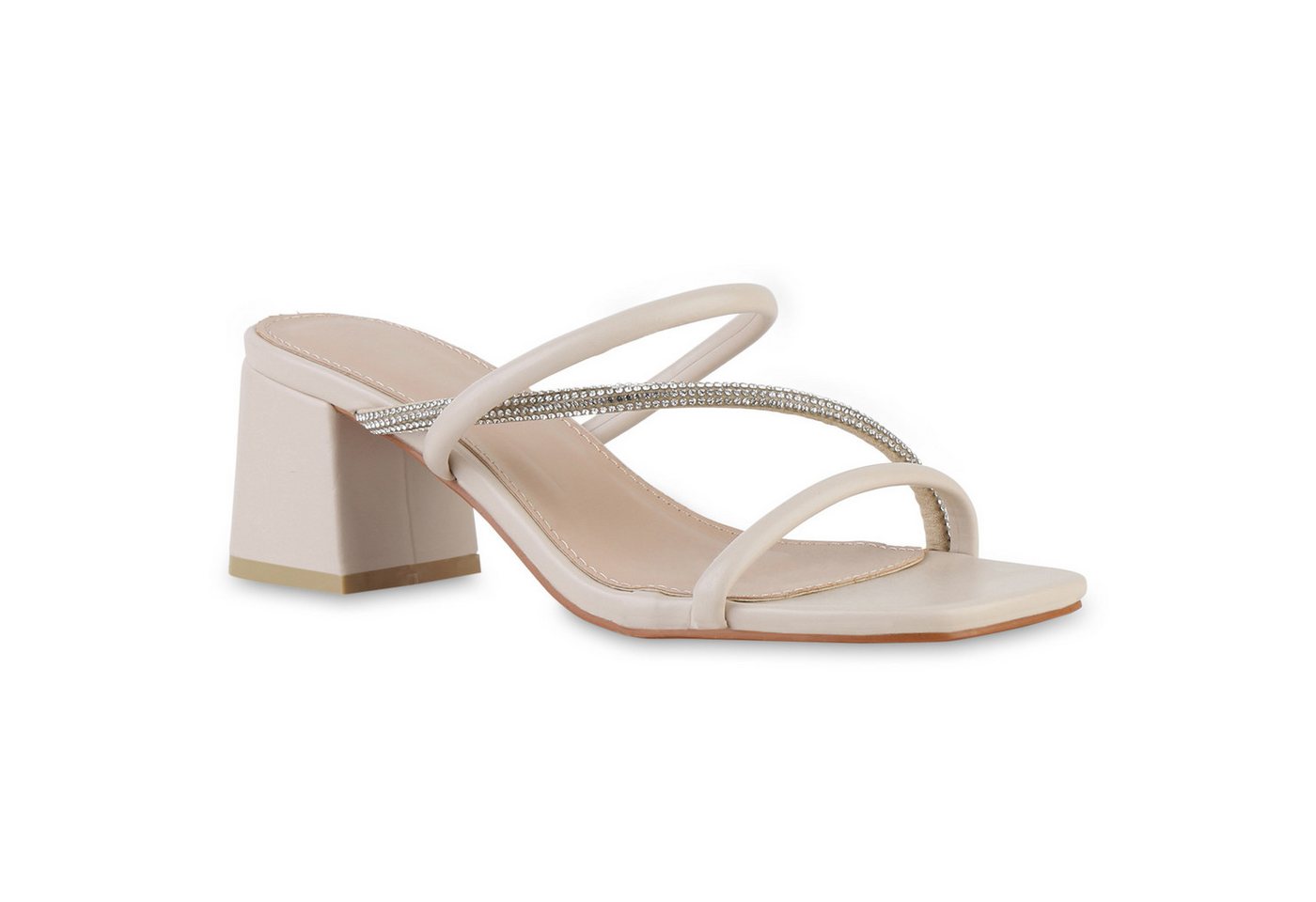 VAN HILL 841540 Sandalette Damen Pantoletten Sandaletten Strass Blockabsatz Freizeit von VAN HILL