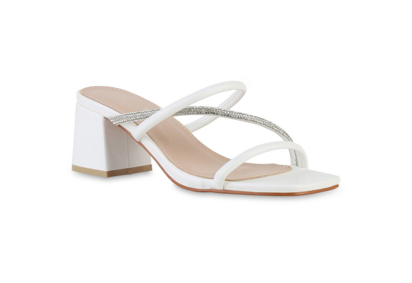 VAN HILL 841540 Sandalette Damen Pantoletten Sandaletten Strass Blockabsatz Freizeit von VAN HILL