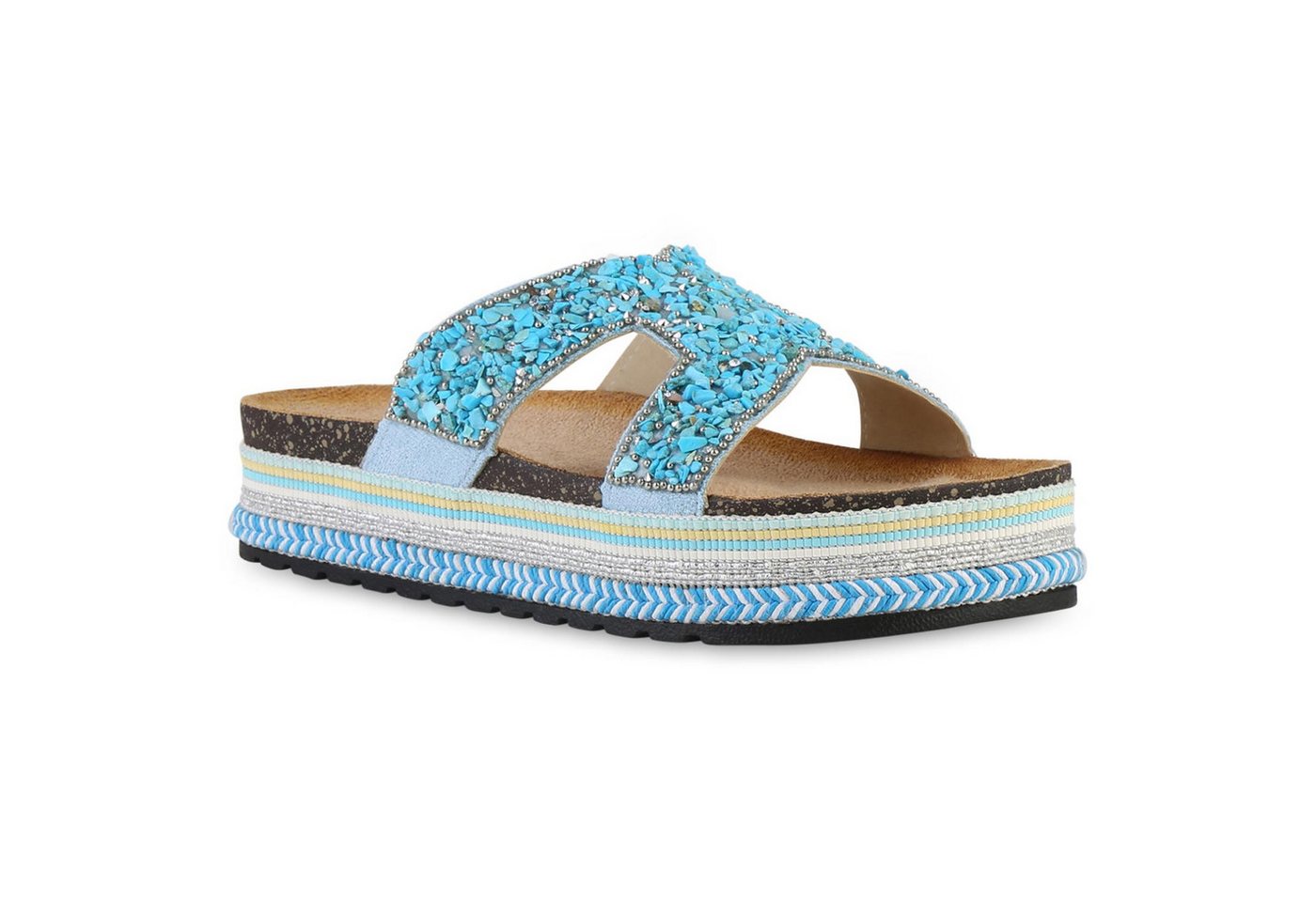 VAN HILL 841547 Sandalette Damen Pantoletten Sandaletten Nieten Zierperlen Plateau von VAN HILL