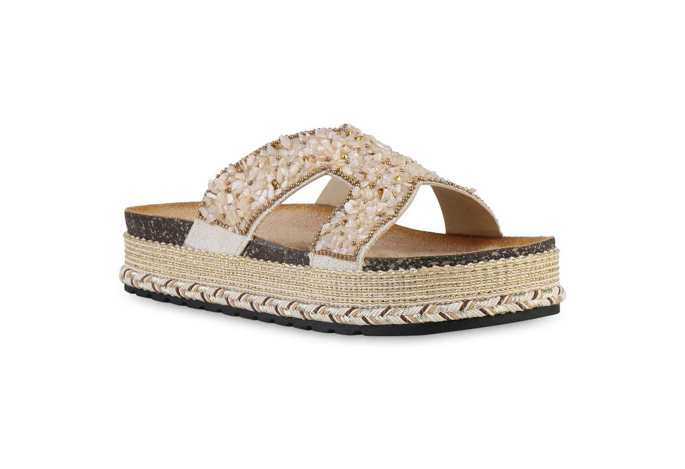 VAN HILL 841547 Sandalette Damen Pantoletten Sandaletten Nieten Zierperlen Plateau von VAN HILL