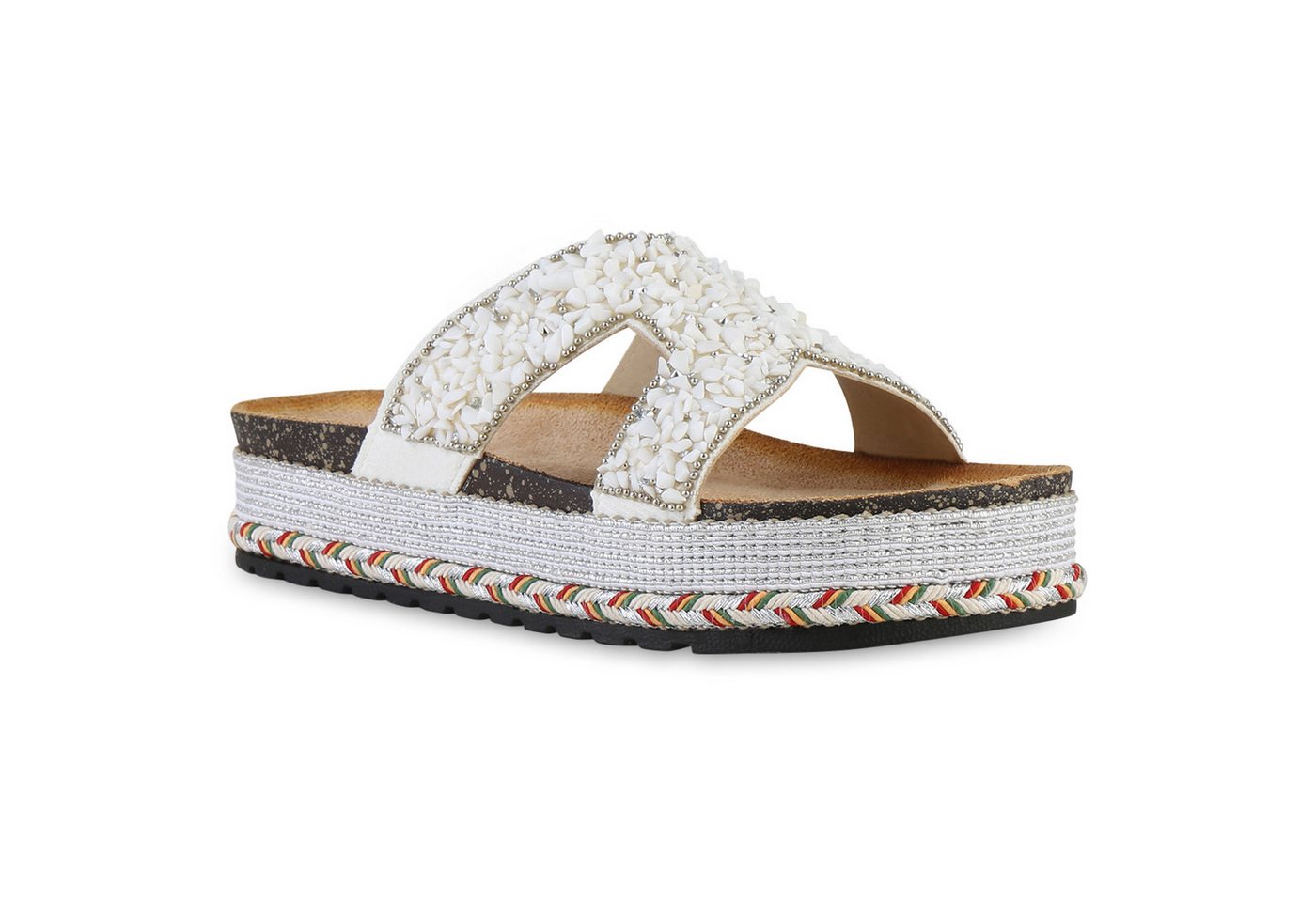 VAN HILL 841547 Sandalette Damen Pantoletten Sandaletten Nieten Zierperlen Plateau von VAN HILL