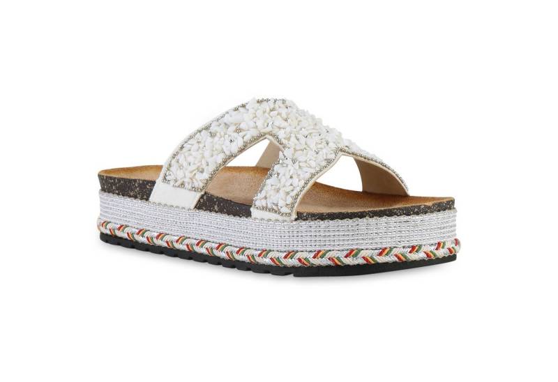 VAN HILL 841547 Sandalette Damen Pantoletten Sandaletten Nieten Zierperlen Plateau von VAN HILL