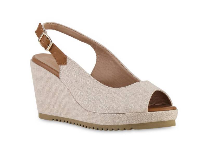 VAN HILL 841550 Keilsandalette Damen Keilsandaletten Sandalette Plateau Vorne Profil-Sohle von VAN HILL