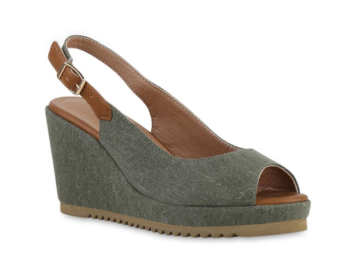 VAN HILL 841550 Keilsandalette Damen Keilsandaletten Sandalette Plateau Vorne Profil-Sohle von VAN HILL