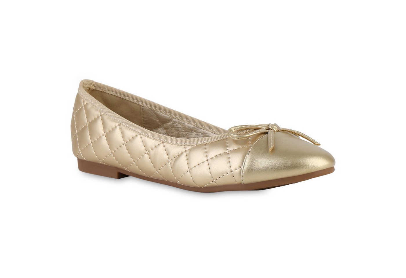 VAN HILL 841554 Ballerina Damen Klassische Ballerinas Gesteppte Leder-Optik Schleifen von VAN HILL