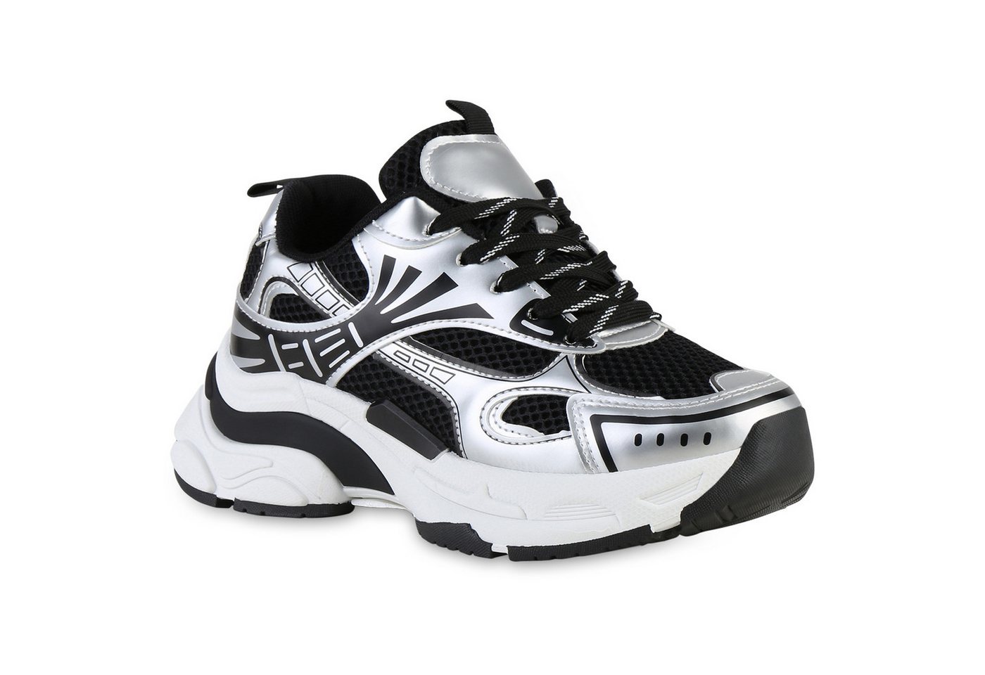 VAN HILL 841562 Plateausneaker Damen Plateau Sneaker Schnürer Metallic Profil-Sohle von VAN HILL