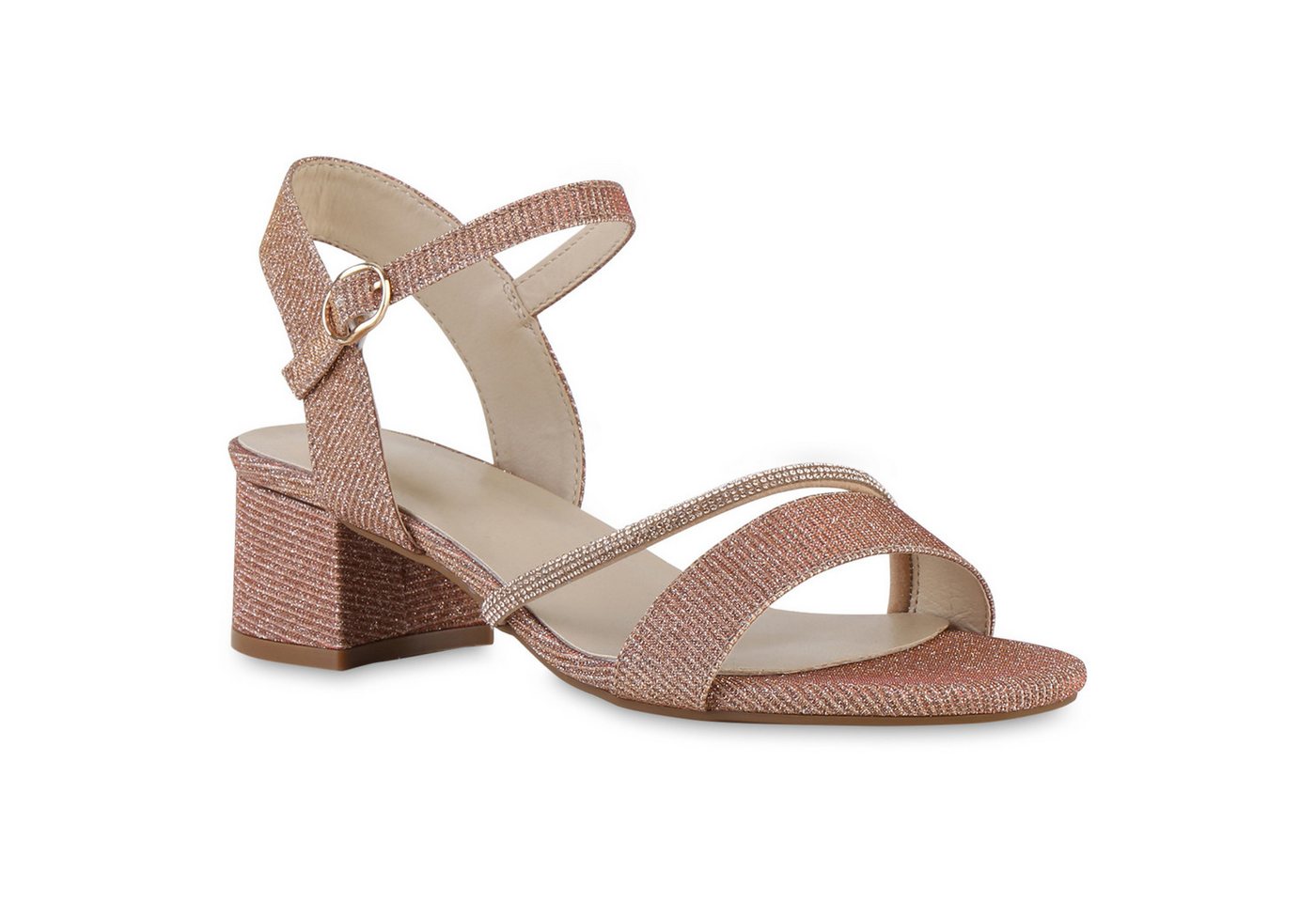 VAN HILL 841568 Riemchensandalette Damen Riemchensandaletten Sandaletten Glitzer Strass Party von VAN HILL
