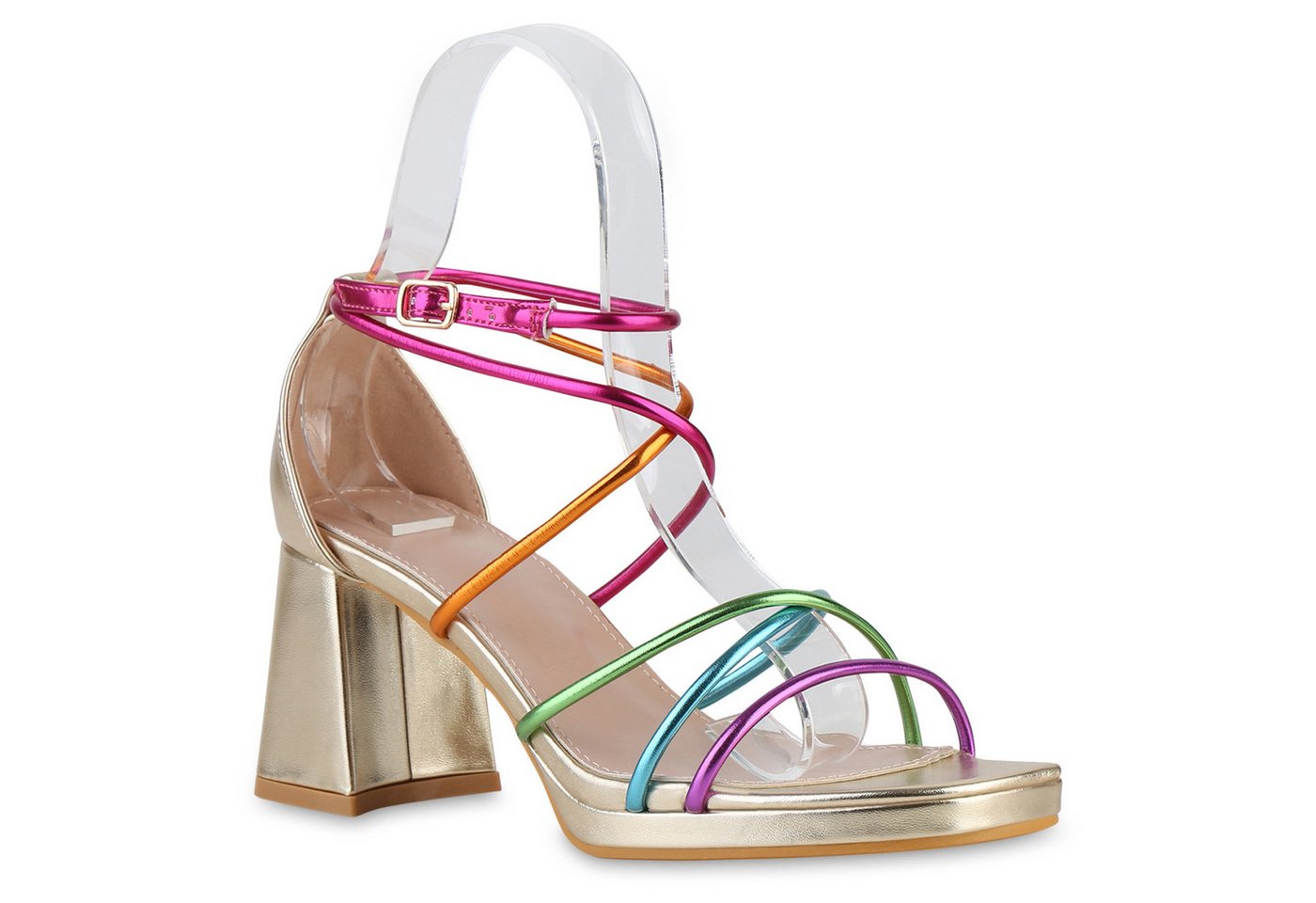 VAN HILL 841569 Riemchensandalette Damen Riemchensandaletten Sandaletten Leder-Optik Plateau- von VAN HILL