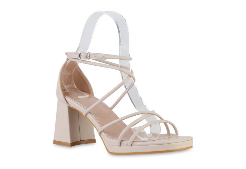 VAN HILL 841569 Riemchensandalette Damen Riemchensandaletten Sandaletten Leder-Optik Plateau- von VAN HILL