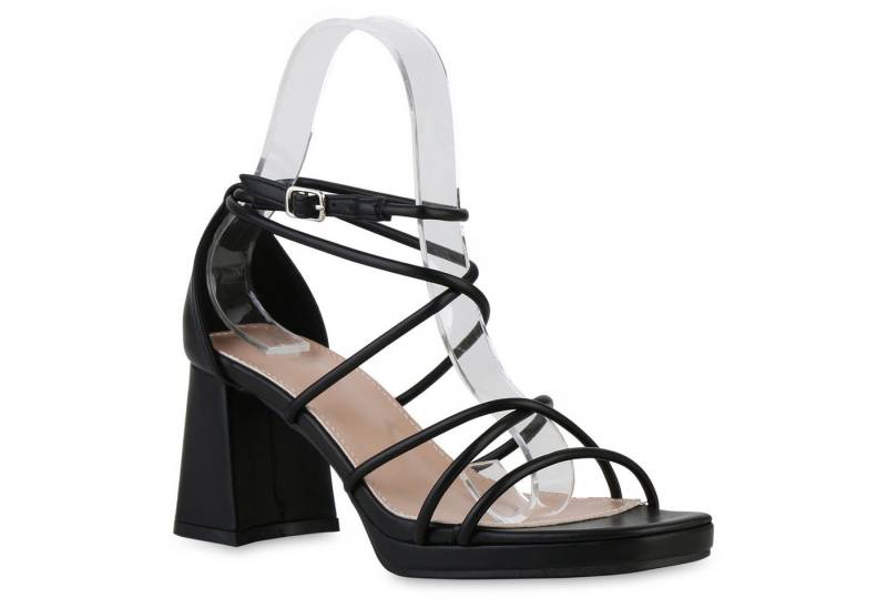 VAN HILL 841569 Riemchensandalette Damen Riemchensandaletten Sandaletten Leder-Optik Plateau- von VAN HILL