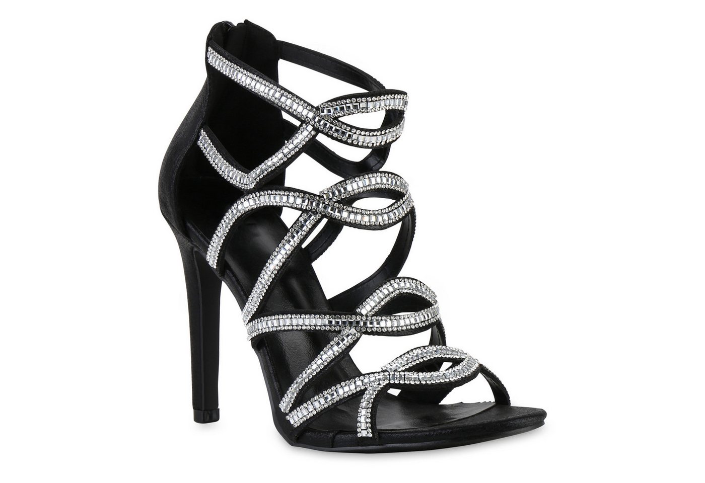 VAN HILL 841573 High-Heel-Sandalette Damen High Heels Stiletto Sandaletten Strass Cut-Outs Party von VAN HILL