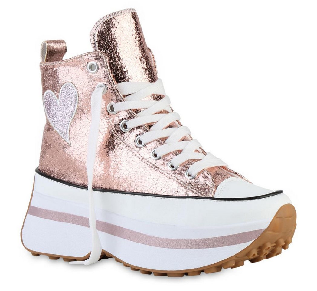 VAN HILL 841576 Plateausneaker Damen Plateau Sneaker Schnürer Glitzer Prints Profil-Sohle von VAN HILL