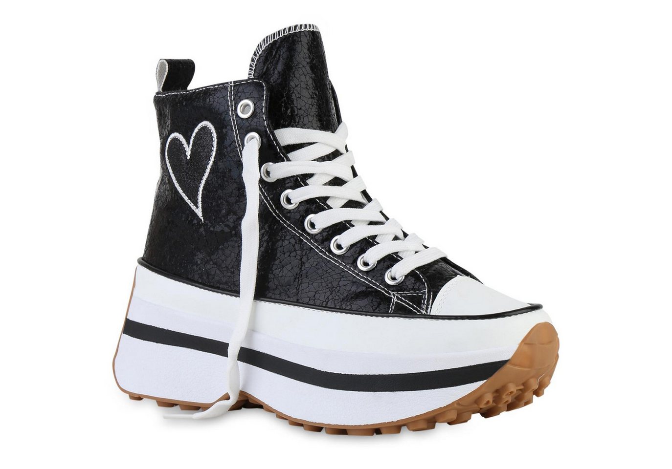 VAN HILL 841576 Plateausneaker Damen Plateau Sneaker Schnürer Glitzer Prints Profil-Sohle von VAN HILL