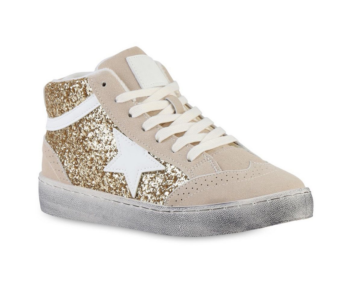 VAN HILL 841577 Sneaker Damen Sneaker High Schnürer Glitzer Freizeit Schnür- von VAN HILL