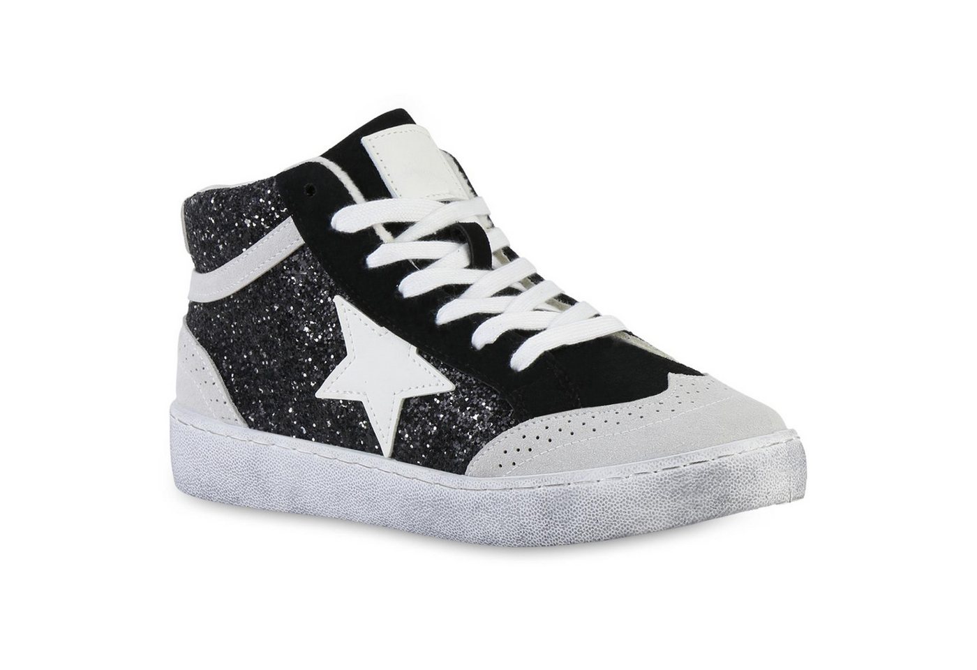 VAN HILL 841577 Sneaker Damen Sneaker High Schnürer Glitzer Freizeit Schnür- von VAN HILL